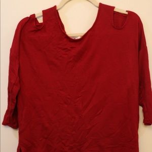 Bright Red Cold Shoulder Loose Top